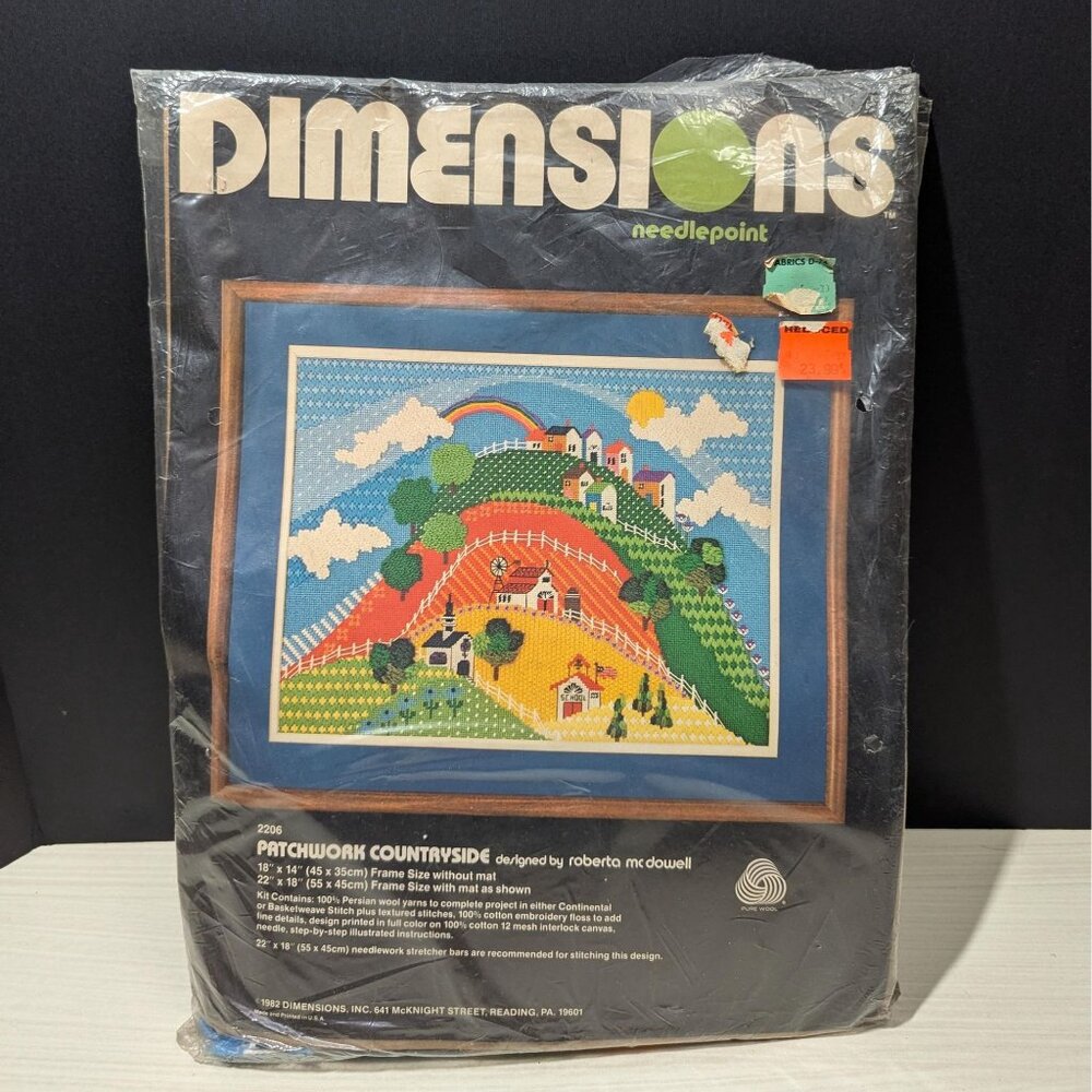 Vintage Dimensions Needlepoint "Patchwork Countryside"  Embroidery Kit 1982